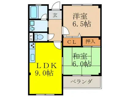キープロハイツⅡ(2LDK/1階)の間取り写真