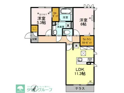 ロイジェントパークスレイクタウンII K(2LDK/1階)の間取り写真
