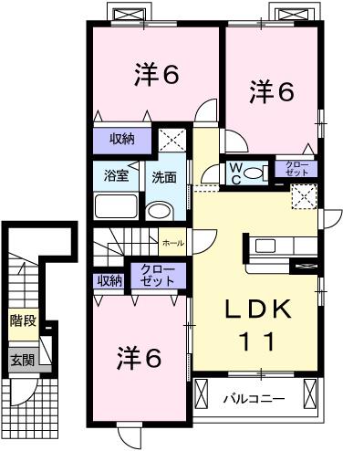 オアシス上ノ茶屋(3LDK/2階)の間取り写真