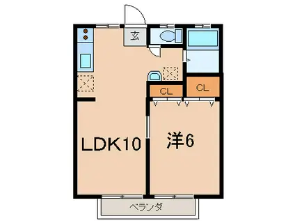 シャトレ上柴(1LDK/2階)の間取り写真