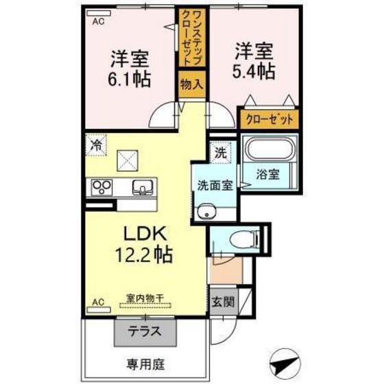 セントセシリアB棟(1LDK/1階)の間取り写真