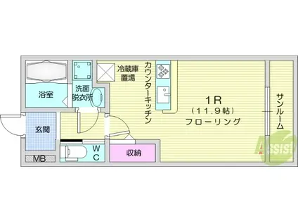 シルヴィオ(ワンルーム/2階)の間取り写真