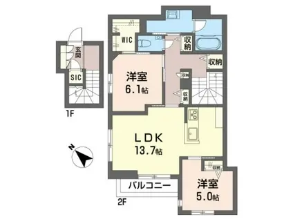 フォレクレール(2LDK/1階)の間取り写真