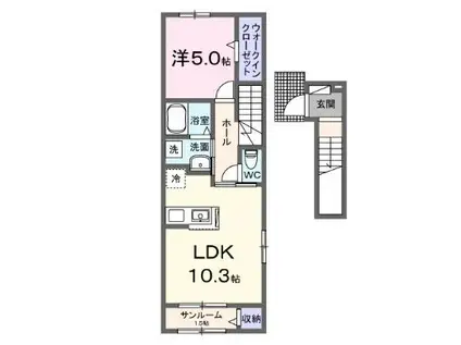 レジデンス・デルソーレ(1LDK/2階)の間取り写真