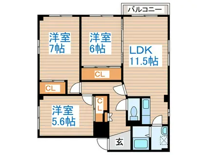 グリーンヒル12参番館(3LDK/2階)の間取り写真