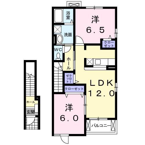 エクスヴィラII(2LDK/2階)の間取り写真