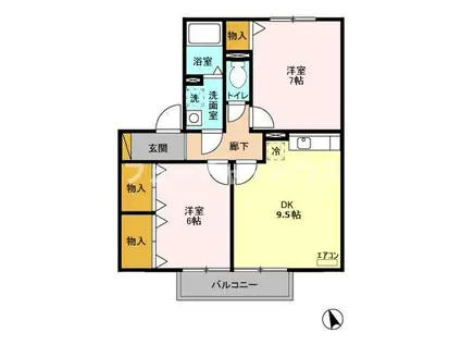 ROYALGARDENCASAHARA(2DK/2階)の間取り写真