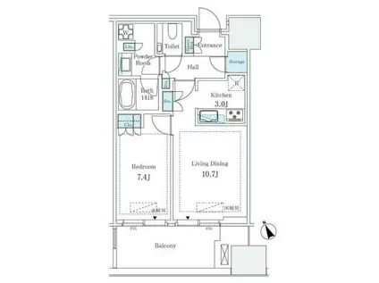 麻布台ヒルズレジデンスB(1LDK/11階)の間取り写真