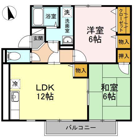 SUNリベルテA棟(2LDK/2階)の間取り写真