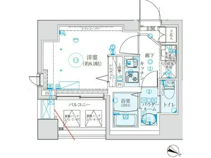 クレイシア西横浜(1K/5階)の間取り写真