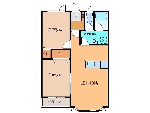 シャトーマルセン(2LDK/2階)の間取り写真