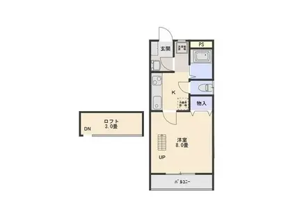 堤ハイツII(1K/2階)の間取り写真