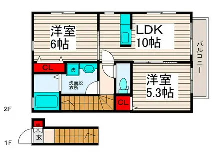 ハウス西新井(2LDK/2階)の間取り写真