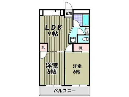 クレセントカシダII(2LDK/3階)の間取り写真
