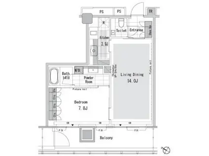 パークアクシスプレミア日本橋室町(1LDK/18階)の間取り写真