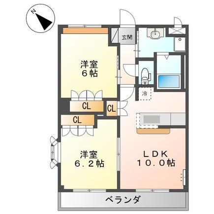 フリーデン(2LDK/2階)の間取り写真
