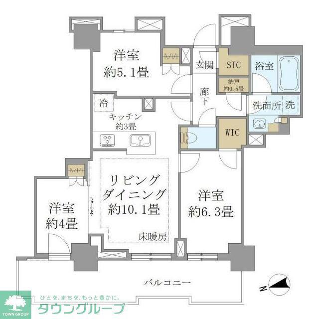 BRILLIATOWER聖蹟桜ヶ丘BLOOMINGRESIDENCE(3LDK/7階)の間取り写真