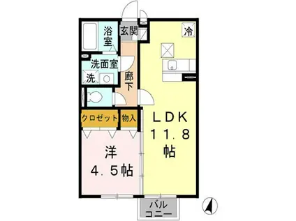 クレセントコート B棟(1LDK/1階)の間取り写真