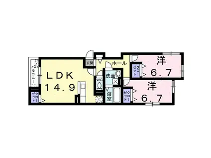 フィデール春日(2LDK/3階)の間取り写真
