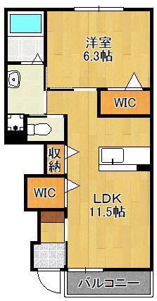 メゾン東二島(1LDK/1階)の間取り写真