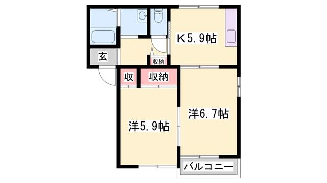 フォーレス緑が丘(2K/2階)の間取り写真