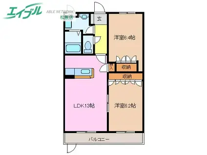 クローバーグリーンII(2LDK/2階)の間取り写真