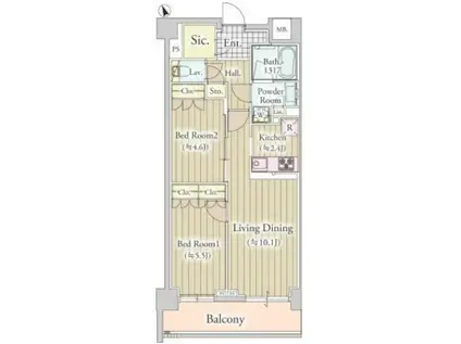 カハレア調布 I(2LDK/2階)の間取り写真