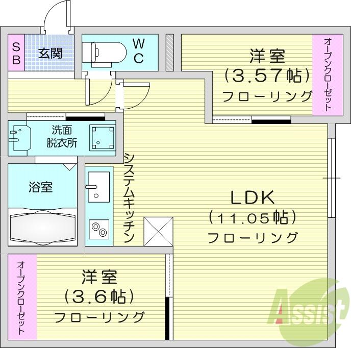 HARBOR TOWN(2LDK/1階)の間取り写真