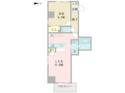 JR東西線 新福島駅 徒歩3分 5階建 築10年(1LDK/3階)の間取り写真