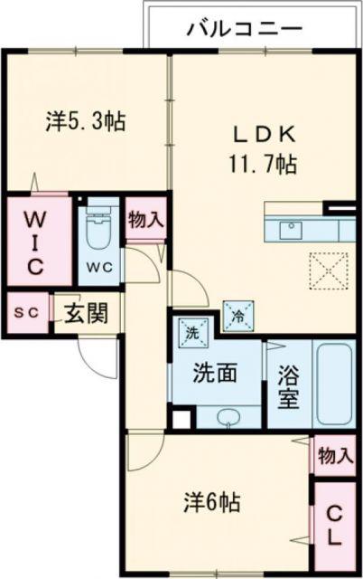 コーポラスツツミ E棟(2LDK/2階)の間取り写真