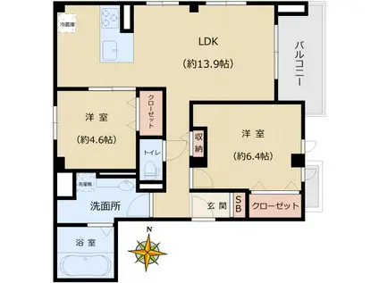 ネージュ小石川(2LDK/5階)の間取り写真