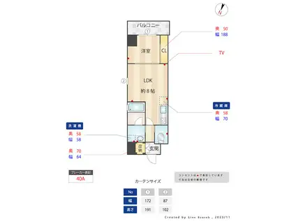 ハピネス六甲道(1LDK/4階)の間取り写真