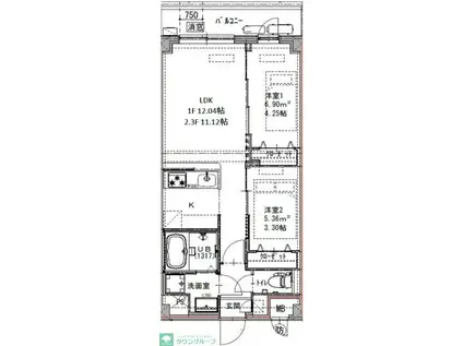 GENOVIA六町(2LDK/3階)の間取り写真