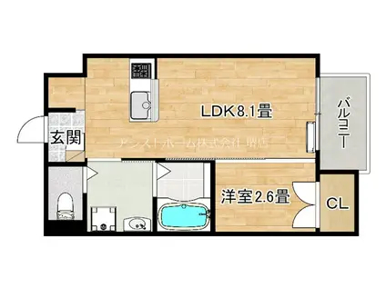 ジーイーディズ(1DK/4階)の間取り写真