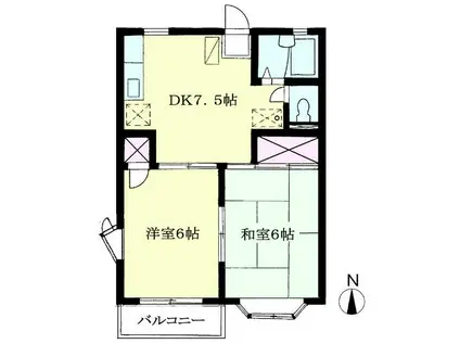 ブリリアントさがみ野(2DK/1階)の間取り写真