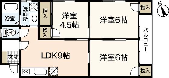 横山ビル(3DK/2階)の間取り写真