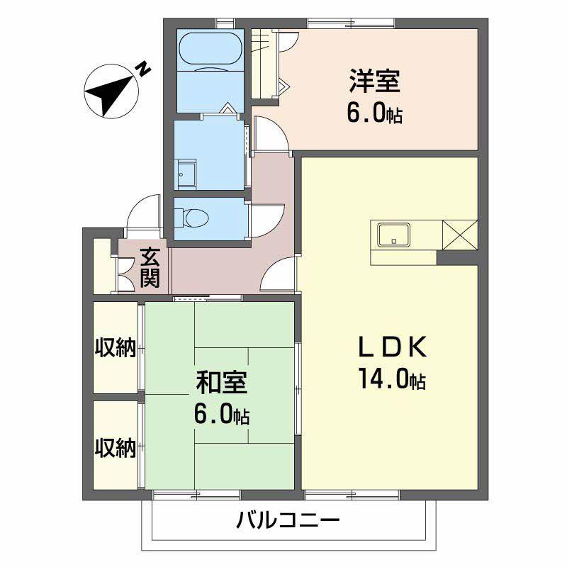 サントーク愛宕B棟(2LDK/2階)の間取り写真