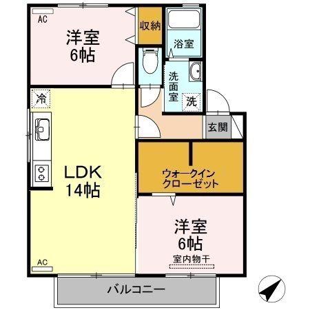 マイ・ステージ B(2LDK/2階)の間取り写真