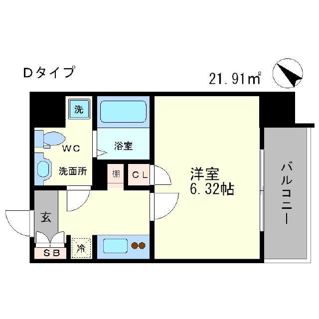 GRANDI UTSUBO PARK(1K/8階)の間取り写真