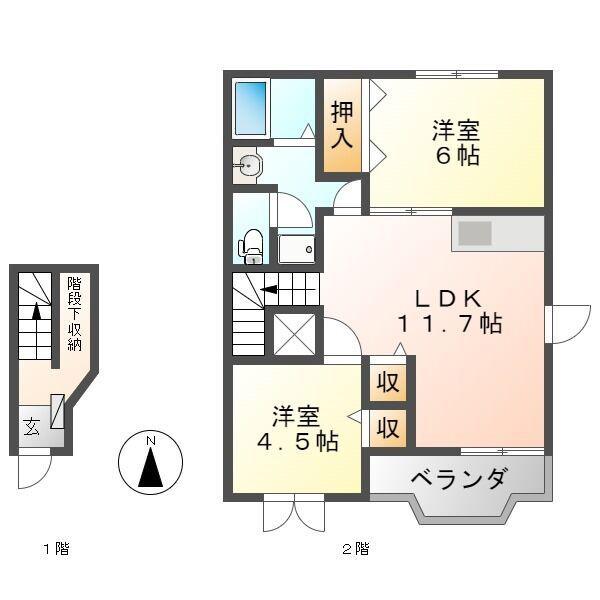 ユートピア次木B(2LDK/2階)の間取り写真