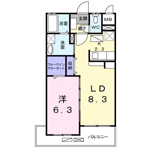 スカイウィング(1LDK/1階)の間取り写真