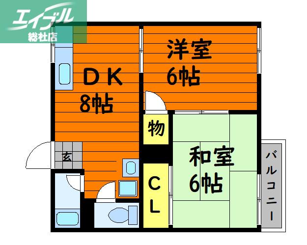 東塚コーポ(2DK/2階)の間取り写真