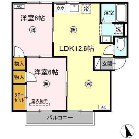 クレールパストラル N(2LDK/2階)の間取り写真
