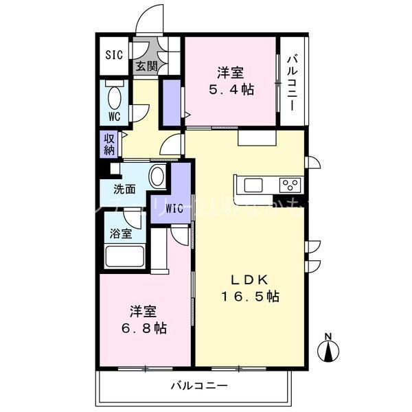 SHAMAISON RINO(2LDK/1階)の間取り写真