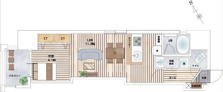 BAUHAUS 平野町 NO.29(1LDK/10階)の間取り写真