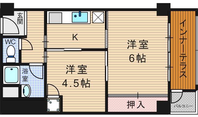 堀江テラス(2K/7階)の間取り写真