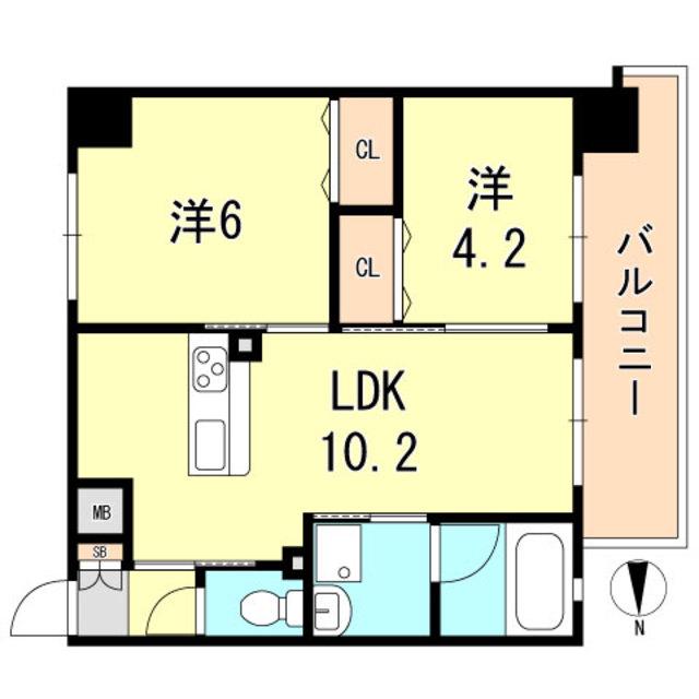 プリオーレ神戸大開通(2LDK/3階)の間取り写真