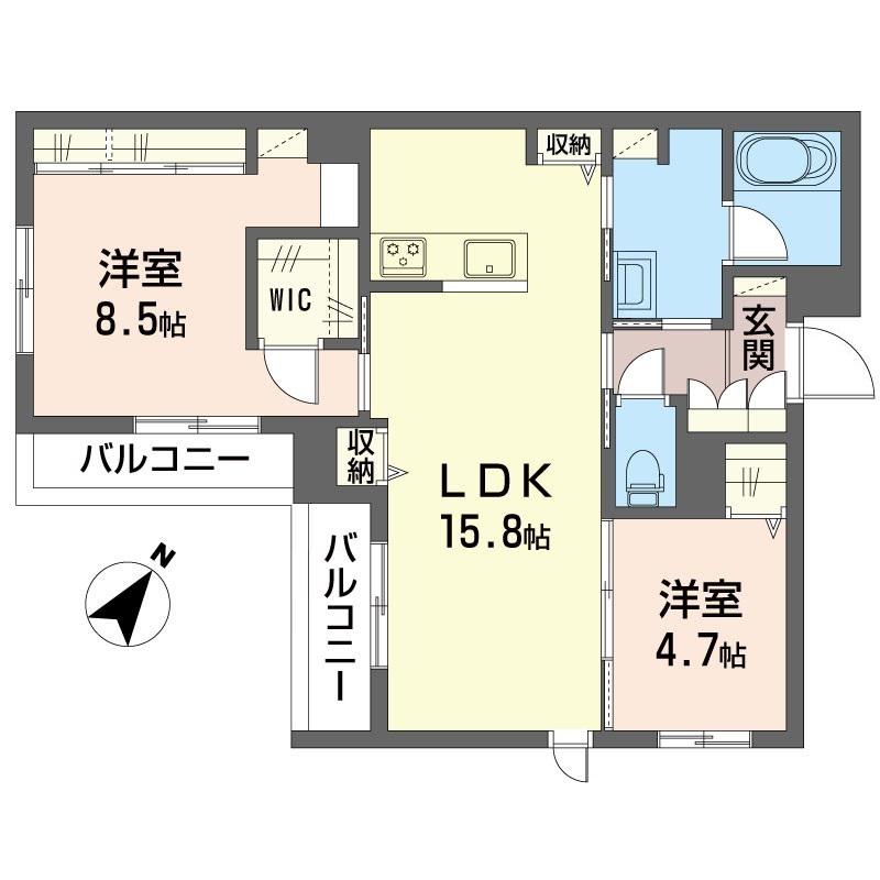 ヴィラアルボ II(2LDK/2階)の間取り写真