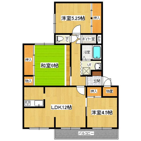 ディアコート2番館(3LDK/1階)の間取り写真