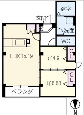 CASA UNO(2LDK/2階)の間取り写真